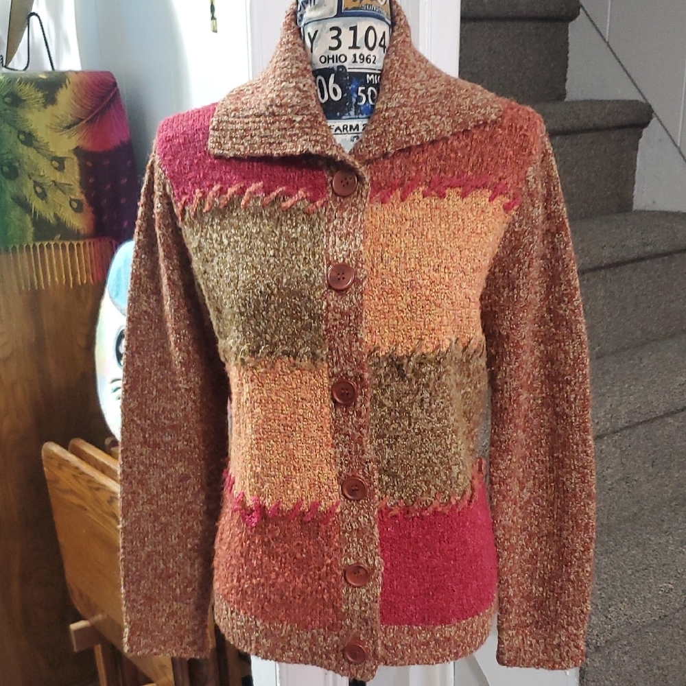 Colorful Patchwork Button-Up Cardigan - image 2